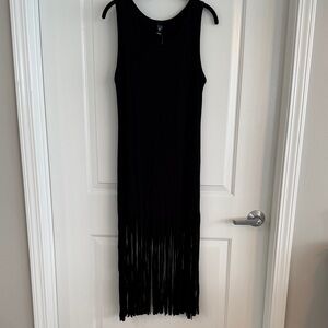 Windsor Black Knit Fringe Maxi Dress Sz L